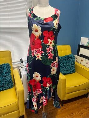 Navy Floral Sleeveless Midi Dress - Navy Floral